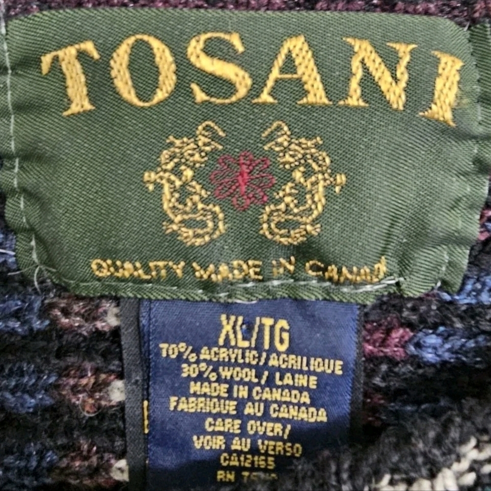 Vintage 90's TOSANI Canada Wool Blend 3D Knit Crewneck Sweater Men's Size XL - Picture 2 of 5